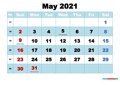 free calendar for may 2021
